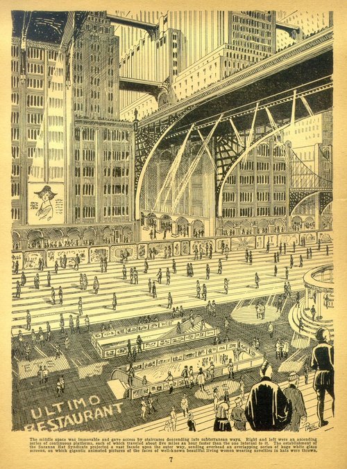 Frank R. Paul's Future City Moving Walkways, Amazing Stories 1928