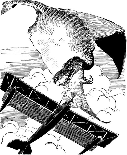 Flying Reptile Attacks Biplane — Amazing Stories 'The Land That Time Forgot'