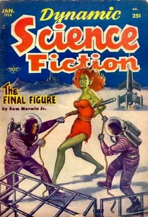 Green Alien Woman Captured by Spacemen, Dynamic Science Fiction Jan 1954