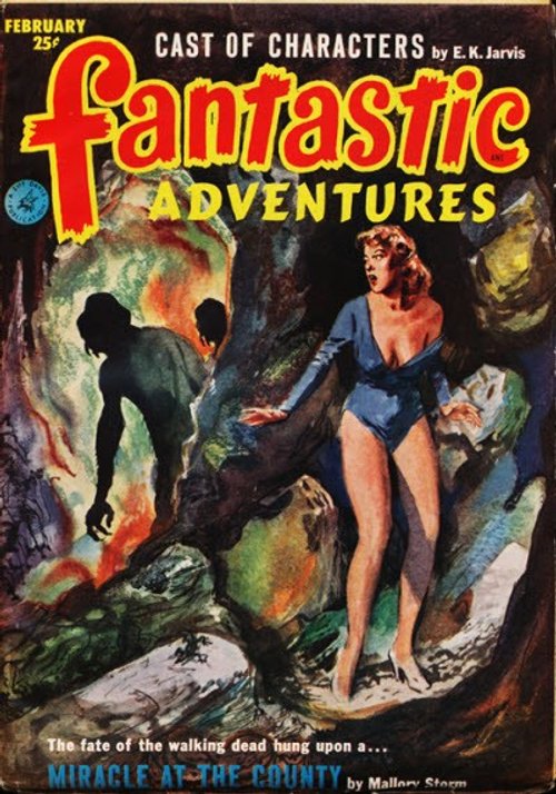 Fantastic Adventures Feb 1952 — Walking Dead Cave Horror with Imperiled Woman