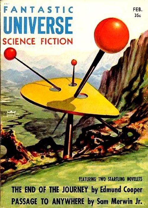 Fantastic Universe Sci-Fi Feb 1957 — Alien Tripod Lander on Rocky World
