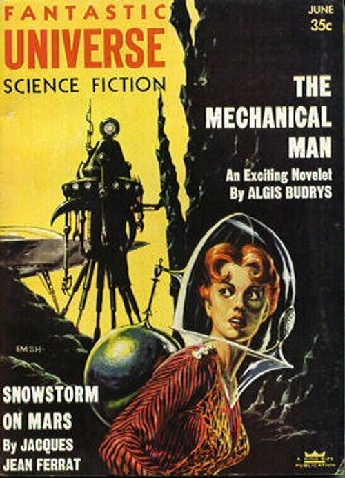 Fantastic Universe June 1958 – Woman in Spacesuit Faces Mechanical Menace