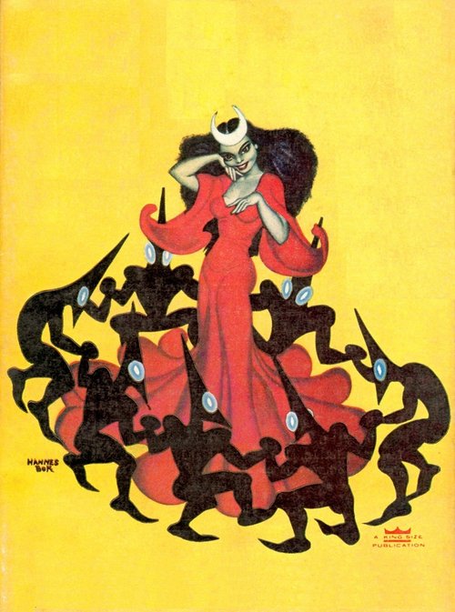 Hannes Bok's Dark Goddess with Demon Minions – Fantastic Universe 1956