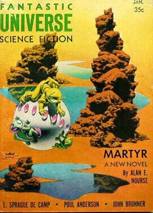Fantastic Universe Science Fiction Jan 1958 – Alien Egg Creature on Martian Landscape