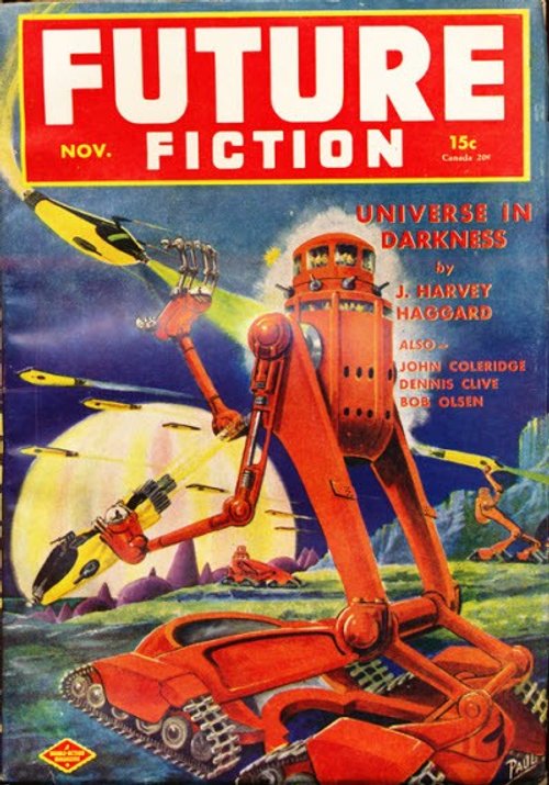 Giant War Robot Attack — Future Fiction November 1940 Cover by Paull