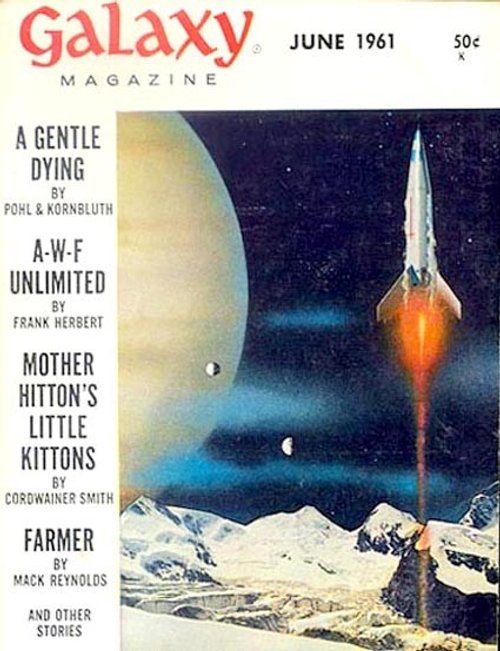 Galaxy Magazine June 1961 – Rocket Launch Over Alien Mountains