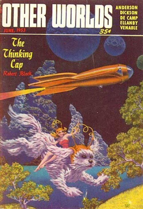 Other Worlds June 1953 – Woman Rides Alien Creature Past Rocket