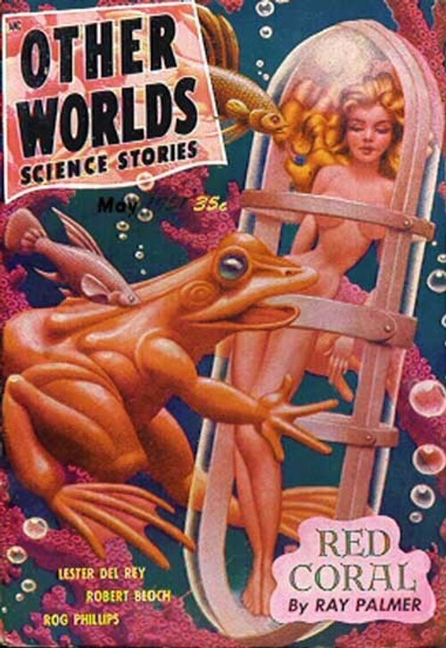 Other Worlds Science Stories May 1951 — Frog Alien Captures Woman in Undersea Cage