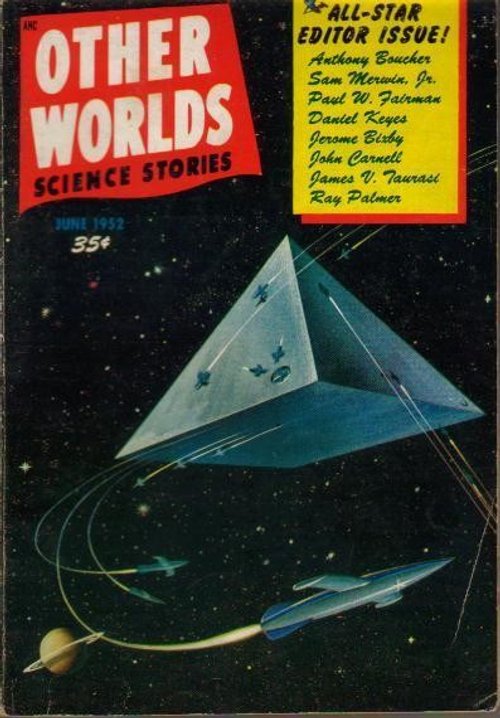 Pyramidal Alien Spacecraft Over Saturn – Other Worlds Science Stories, June 1952
