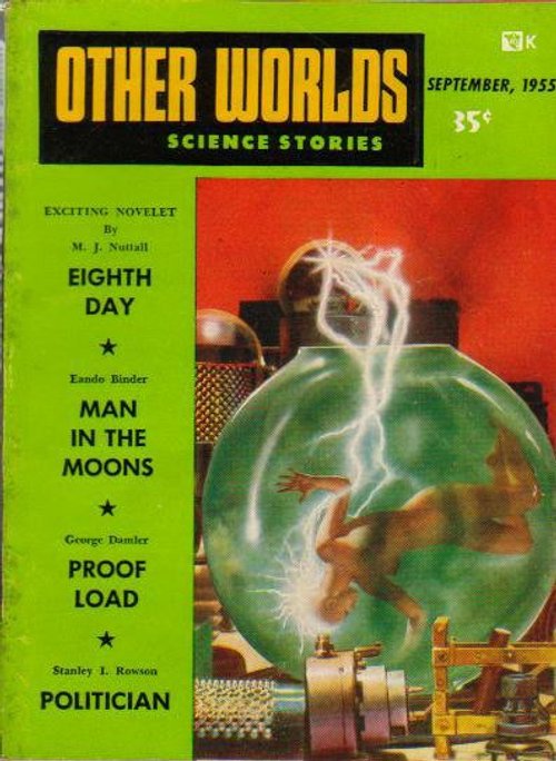 Human Figure Electrocuted in Glass Sphere, Other Worlds Science Stories 1955