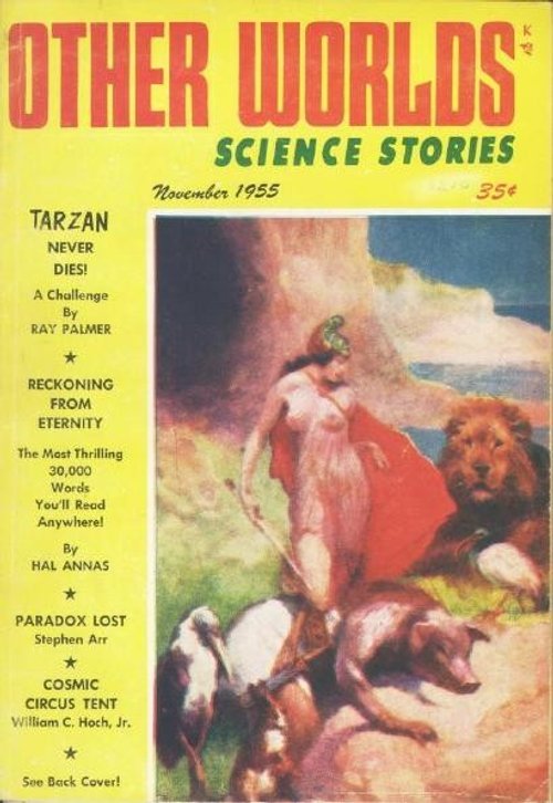 Other Worlds Science Stories Nov 1955 — Woman and Lion on Alien World