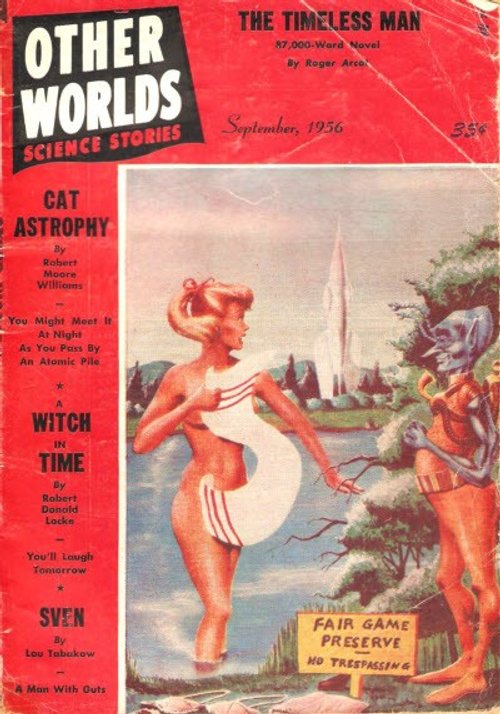Alien Hunter & Blonde Pinup at Fair Game Preserve — Other Worlds 1956