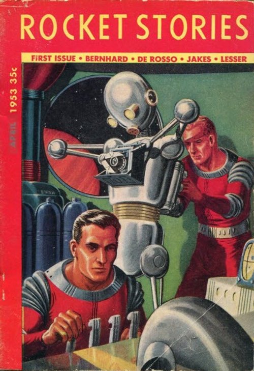 Rocket Stories #1 April 1953 – Astronauts and Robot, Emshwiller Cover