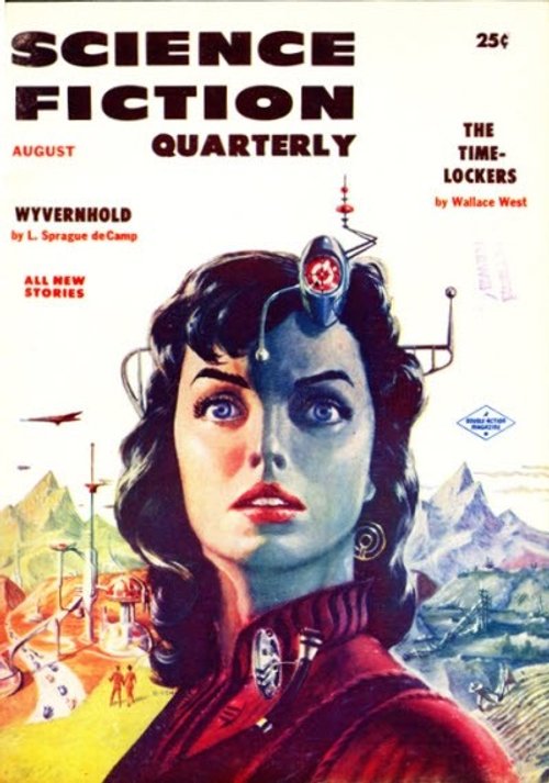 Science Fiction Quarterly August 1956 – Cyborg Woman with Brain Device