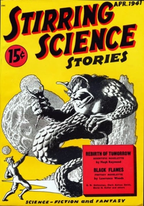 Giant Reptilian Monster Menaces Spaceman — Stirring Science Stories, April 1941