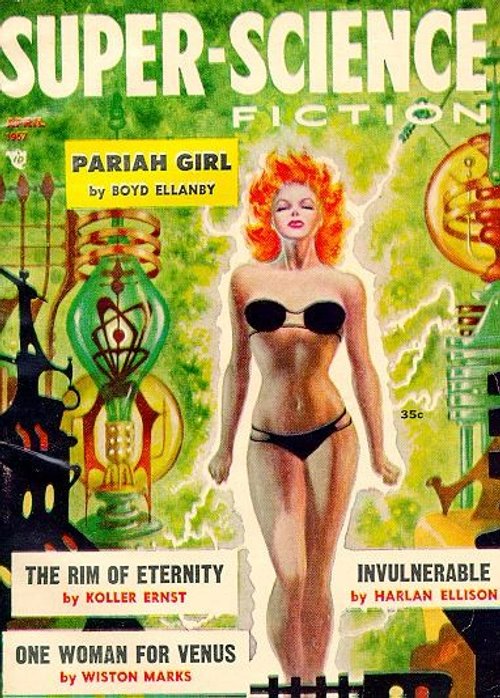 Super-Science Fiction April 1957 – Glowing Pariah Girl Cover by Boyd Ellanby
