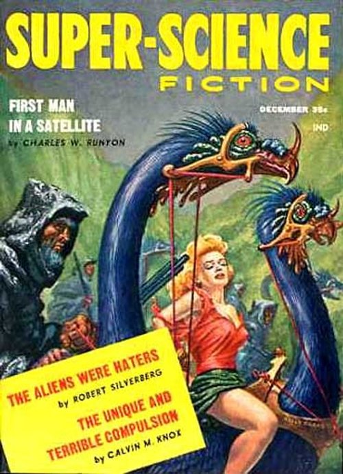 Super-Science Fiction Dec 1958 — Blonde Captive of Twin Dragon Aliens