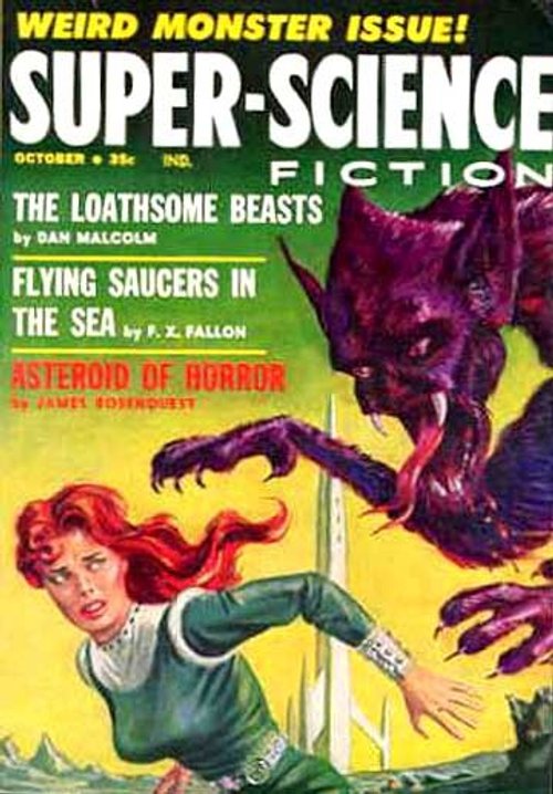 Super-Science Fiction Oct 1959 Weird Monster Issue: Beast Pursues Woman