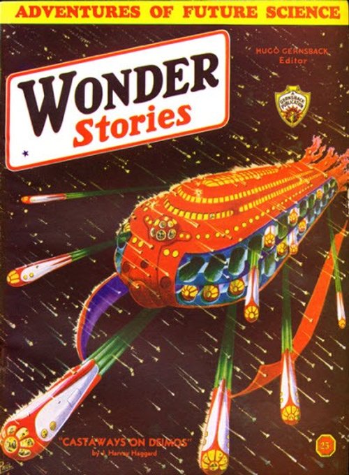 Wonder Stories 1932 – Insectoid Spaceship Over Meteor Storm, Deimos Cover