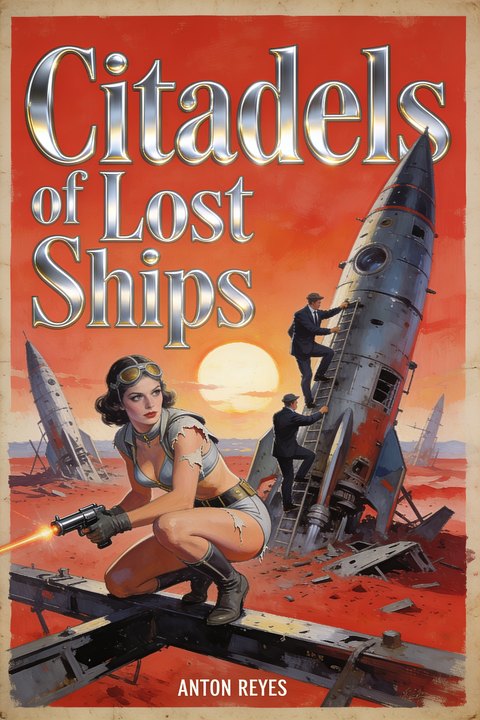 “Citadels of Lost Ships” — sample pulp magazine cover generated in the OONA Cover Maker